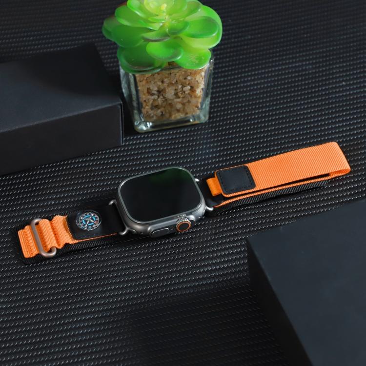 For Apple Watch 42mm / 41mm / 40mm / 38mm Compass Nylon Loop Watch Band(Black Orange) by bashfashion