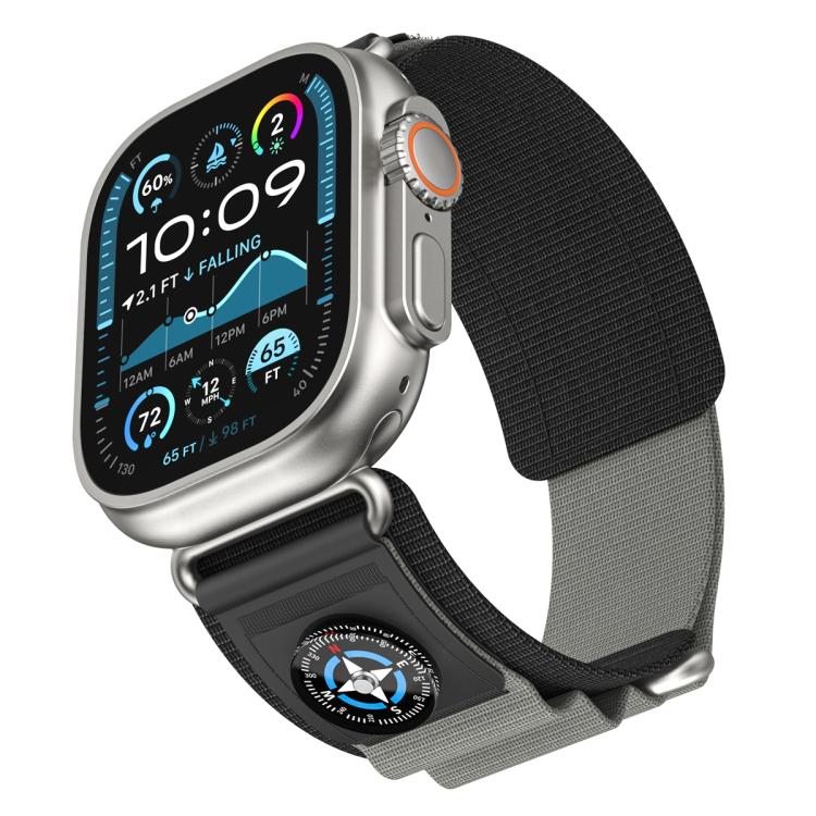 For Apple Watch 42mm / 41mm / 40mm / 38mm Compass Nylon Loop Watch Band(Black Grey) by bashfashion