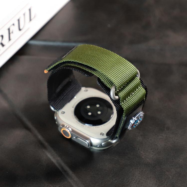 For Apple Watch 42mm / 41mm / 40mm / 38mm Compass Nylon Loop Watch Band(Black Army Green) by bashfashion