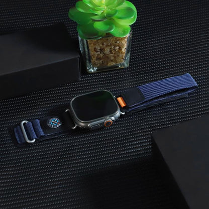 For Apple Watch 42mm / 41mm / 40mm / 38mm Compass Nylon Loop Watch Band(Black Blue) by bashfashion