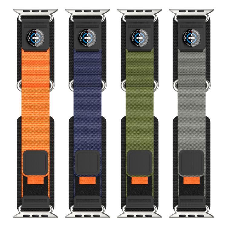 For Apple Watch 42mm / 41mm / 40mm / 38mm Compass Nylon Loop Watch Band(Black Army Green) by bashfashion