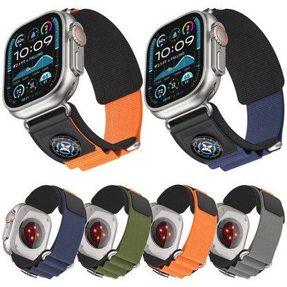 For Apple Watch 46mm / 49mm / 45mm / 44mm Compass Nylon Loop Watch Band(Black Orange) by bashfashion