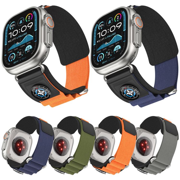 For Apple Watch 46mm / 49mm / 45mm / 44mm Compass Nylon Loop Watch Band(Black Blue) by bashfashion