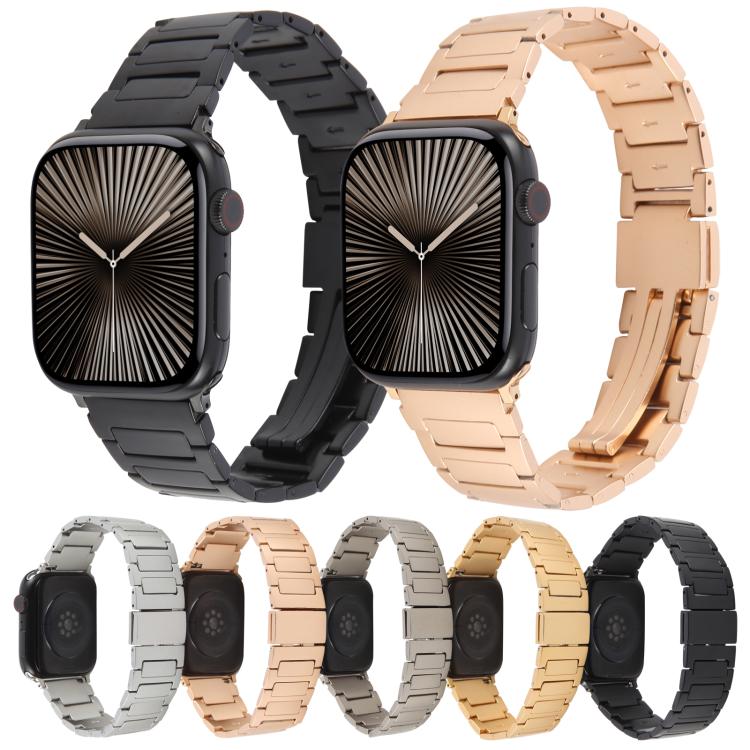 For Apple Watch 46mm / 49mm / 45mm / 44mm I-Shaped Folding Magnetic Buckle Metal Watch Band(Black) by bashfashion