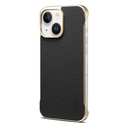 For iPhone 14 / 13 Denior A20 Genuine Leather Litchi Texture MagSafe Frameless Phone Case(Black) by Denior