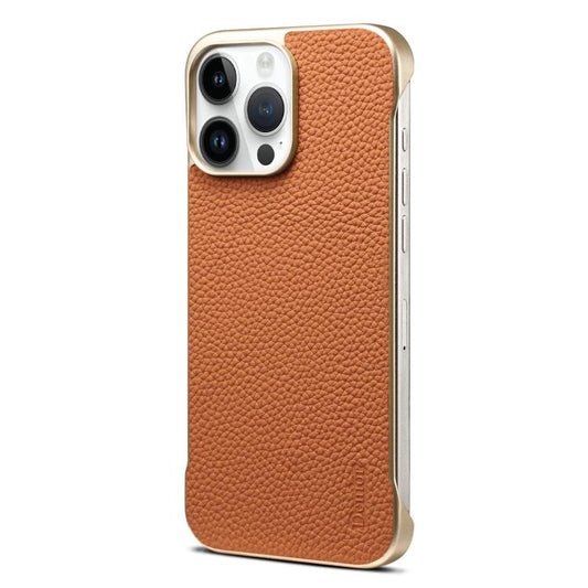 For iPhone 14 Pro Denior A20 Genuine Leather Litchi Texture MagSafe Frameless Phone Case(Brown) by Denior