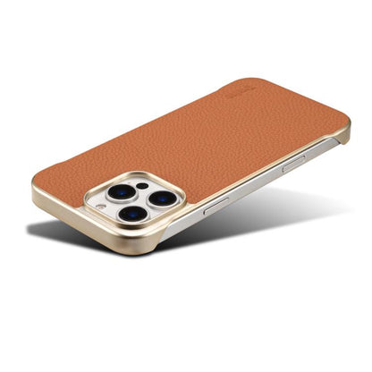 For iPhone 14 Pro Denior A20 Genuine Leather Litchi Texture MagSafe Frameless Phone Case(Brown) by Denior