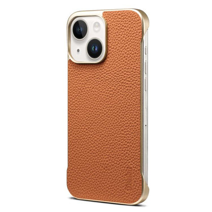For iPhone 15 Denior A20 Genuine Leather Litchi Texture MagSafe Frameless Phone Case(Brown) by Denior