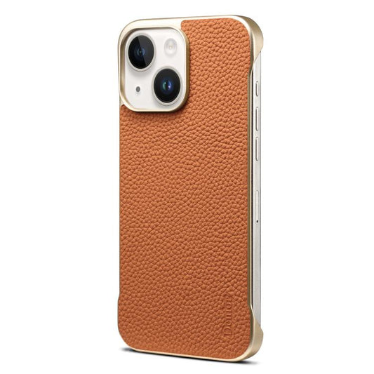 For iPhone 15 Denior A20 Genuine Leather Litchi Texture MagSafe Frameless Phone Case(Brown) by Denior