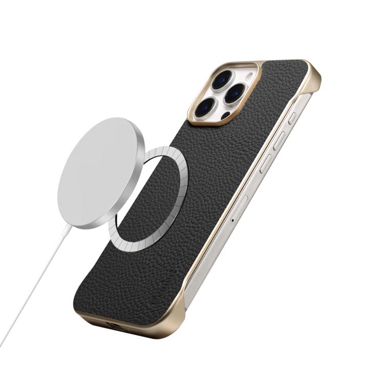 For iPhone 15 Plus / 14 Plus Denior A20 Genuine Leather Litchi Texture MagSafe Frameless Phone Case(Black) by Denior