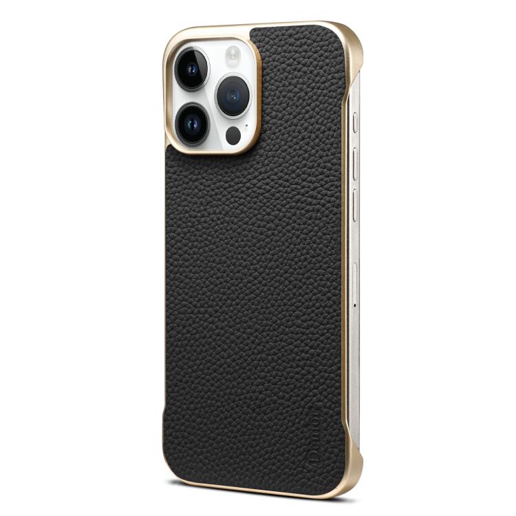 For iPhone 15 Pro Denior A20 Genuine Leather Litchi Texture MagSafe Frameless Phone Case(Black) by Denior
