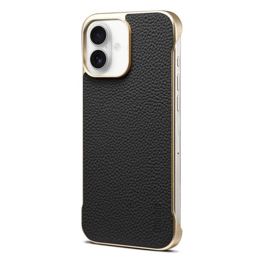 For iPhone 16 Plus Denior A20 Genuine Leather Litchi Texture MagSafe Frameless Phone Case(Black) by Denior