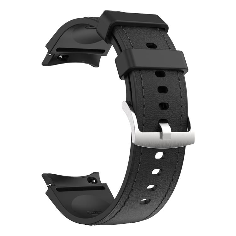 For Samsung Galaxy Watch 7 / 6 / 5 / 4 Silver Pin Buckle Leather Silicone Watch Band(Black) by bashfashion
