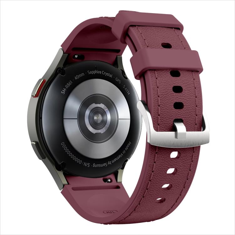 For Samsung Galaxy Watch 7 / 6 / 5 / 4 Silver Pin Buckle Leather Silicone Watch Band(Wine Red) by bashfashion