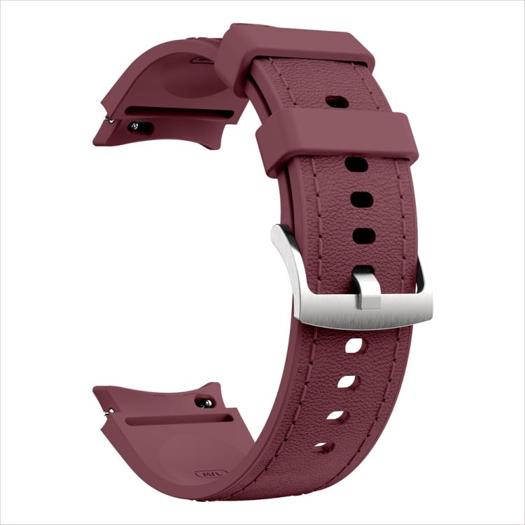 For Samsung Galaxy Watch 7 / 6 / 5 / 4 Silver Pin Buckle Leather Silicone Watch Band(Wine Red) by bashfashion