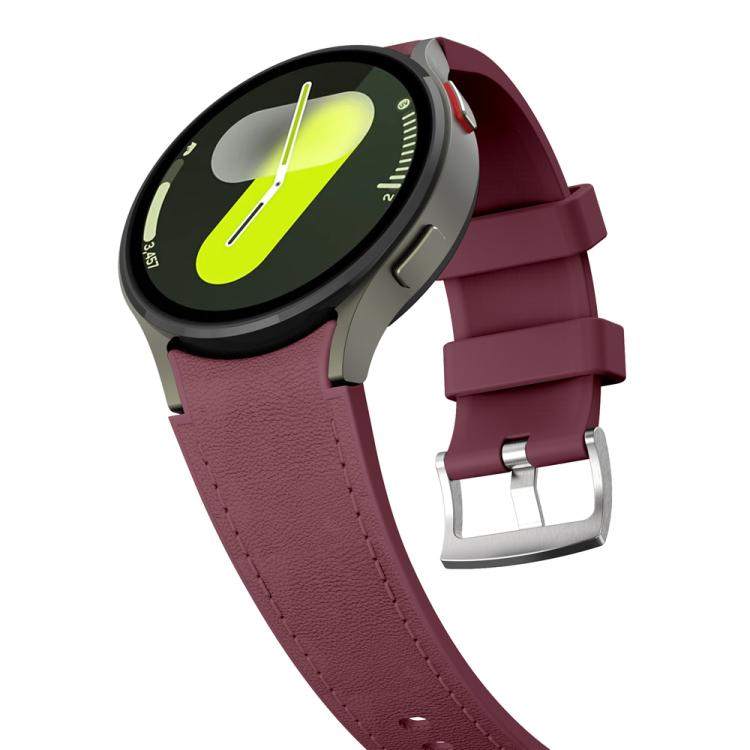 For Samsung Galaxy Watch 7 / 6 / 5 / 4 Silver Pin Buckle Leather Silicone Watch Band(Wine Red) by bashfashion