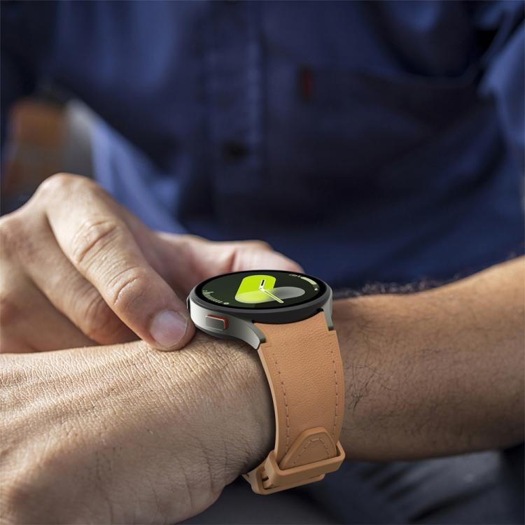 For Samsung Galaxy Watch 7 / 6 / 5 / 4 Silver Pin Buckle Leather Silicone Watch Band(Light Brown) by bashfashion