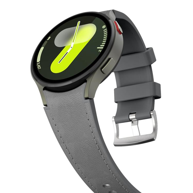 For Samsung Galaxy Watch 7 / 6 / 5 / 4 Silver Pin Buckle Leather Silicone Watch Band(Dark Grey) by bashfashion