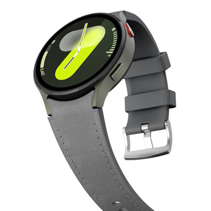 For Samsung Galaxy Watch 7 / 6 / 5 / 4 Silver Pin Buckle Leather Silicone Watch Band(Dark Grey) by bashfashion