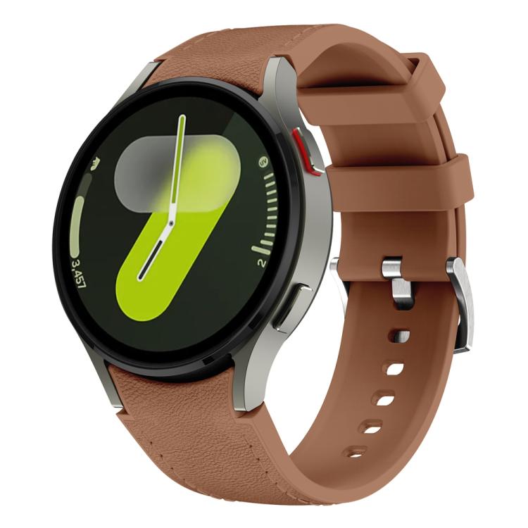 For Samsung Galaxy Watch 7 / 6 / 5 / 4 Silver Pin Buckle Leather Silicone Watch Band(Dark Brown) by bashfashion
