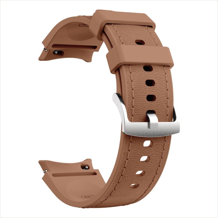 For Samsung Galaxy Watch 7 / 6 / 5 / 4 Silver Pin Buckle Leather Silicone Watch Band(Dark Brown) by bashfashion