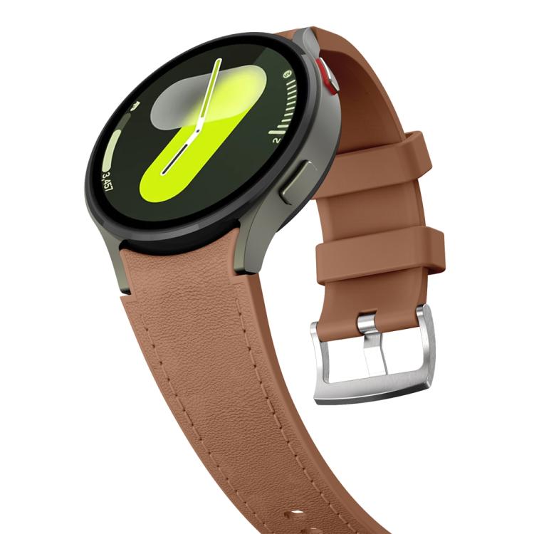 For Samsung Galaxy Watch 7 / 6 / 5 / 4 Silver Pin Buckle Leather Silicone Watch Band(Dark Brown) by bashfashion