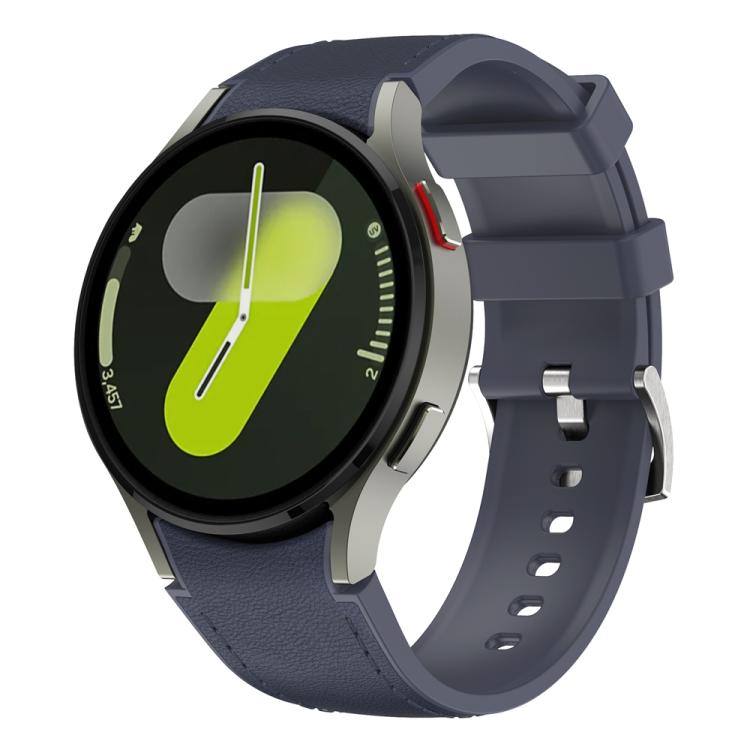 For Samsung Galaxy Watch 7 / 6 / 5 / 4 Silver Pin Buckle Leather Silicone Watch Band(Midnight Blue) by bashfashion