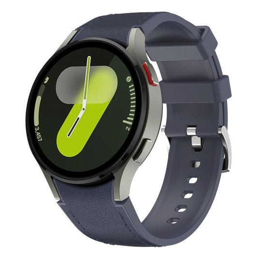 For Samsung Galaxy Watch 7 / 6 / 5 / 4 Silver Pin Buckle Leather Silicone Watch Band(Midnight Blue) by bashfashion
