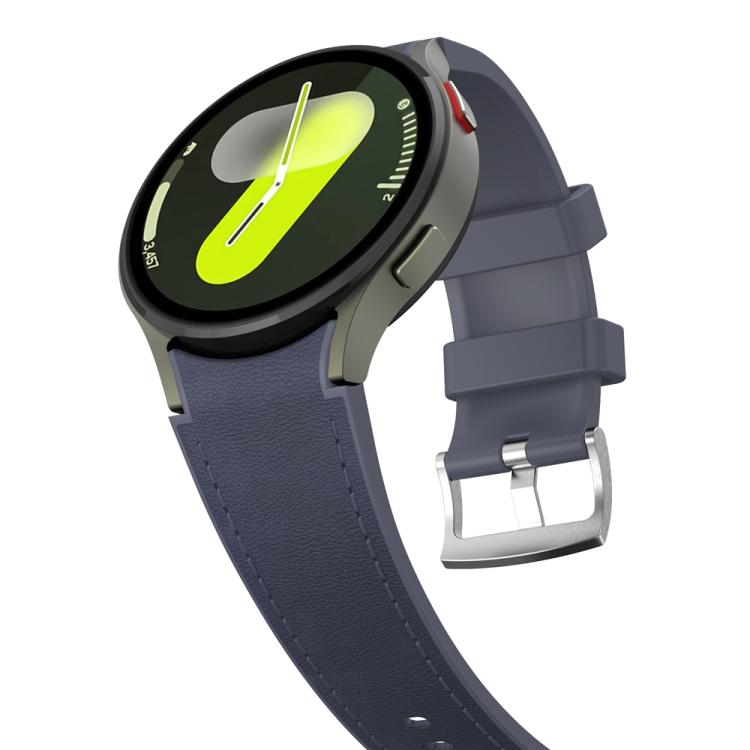 For Samsung Galaxy Watch 7 / 6 / 5 / 4 Silver Pin Buckle Leather Silicone Watch Band(Midnight Blue) by bashfashion