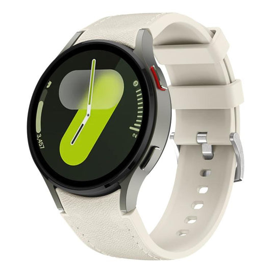 For Samsung Galaxy Watch 7 / 6 / 5 / 4 Silver Pin Buckle Leather Silicone Watch Band(Starlight) by bashfashion