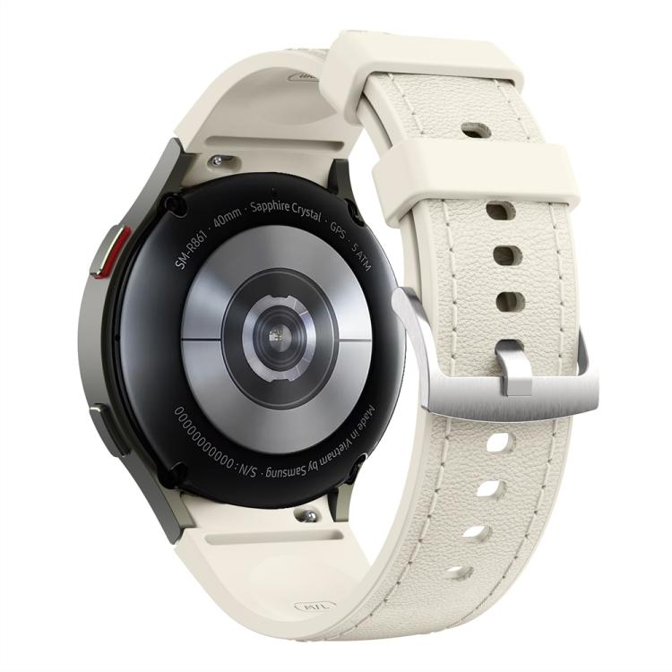 For Samsung Galaxy Watch 7 / 6 / 5 / 4 Silver Pin Buckle Leather Silicone Watch Band(Starlight) by bashfashion