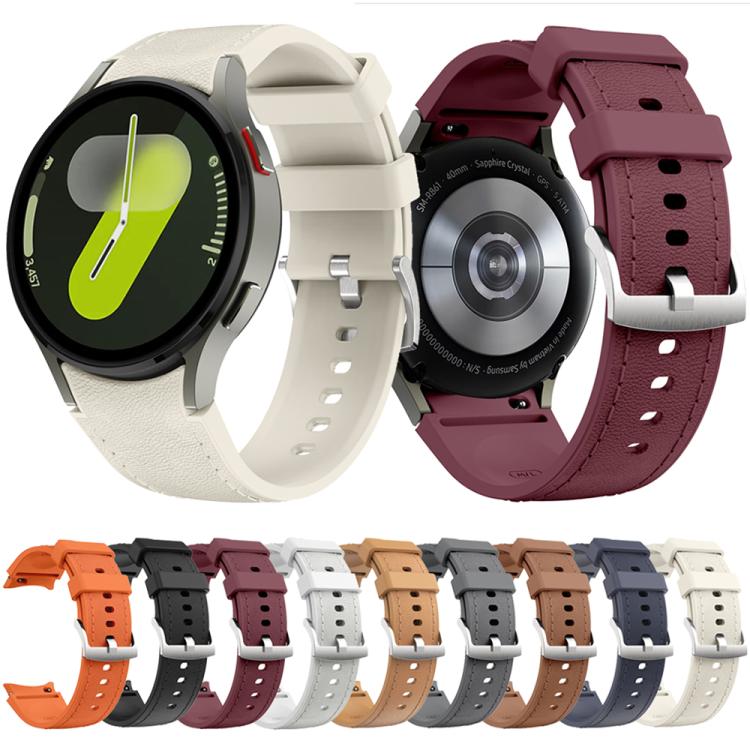 For Samsung Galaxy Watch 7 / 6 / 5 / 4 Silver Pin Buckle Leather Silicone Watch Band(Light Grey) by bashfashion