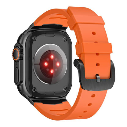For Apple Watch Ultra / Ultra 2 49mm Stainless Steel Buckle Fluororubber Watch Band(Orange Black) by bashfashion