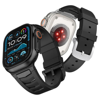 For Apple Watch Ultra / Ultra 2 49mm Stainless Steel Buckle Fluororubber Watch Band(Black Black) by bashfashion