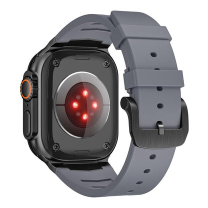 For Apple Watch Ultra / Ultra 2 49mm Stainless Steel Buckle Fluororubber Watch Band(Grey Black) by bashfashion