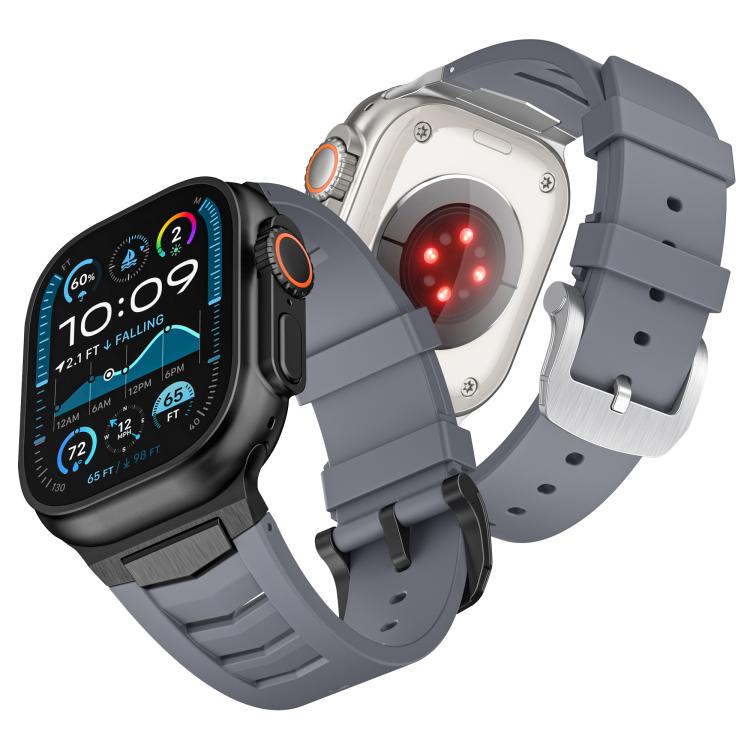 For Apple Watch Ultra / Ultra 2 49mm Stainless Steel Buckle Fluororubber Watch Band(Grey Black) by bashfashion