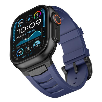 For Apple Watch Ultra / Ultra 2 49mm Stainless Steel Buckle Fluororubber Watch Band(Blue Black) by bashfashion