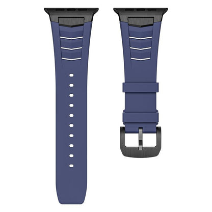 For Apple Watch Ultra / Ultra 2 49mm Stainless Steel Buckle Fluororubber Watch Band(Blue Black) by bashfashion