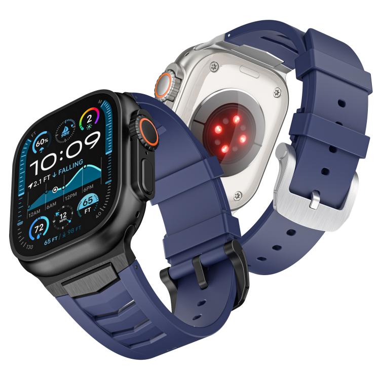 For Apple Watch Ultra / Ultra 2 49mm Stainless Steel Buckle Fluororubber Watch Band(Blue Black) by bashfashion