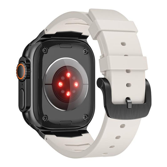 For Apple Watch Ultra / Ultra 2 49mm Stainless Steel Buckle Fluororubber Watch Band(Starlight Black) by bashfashion