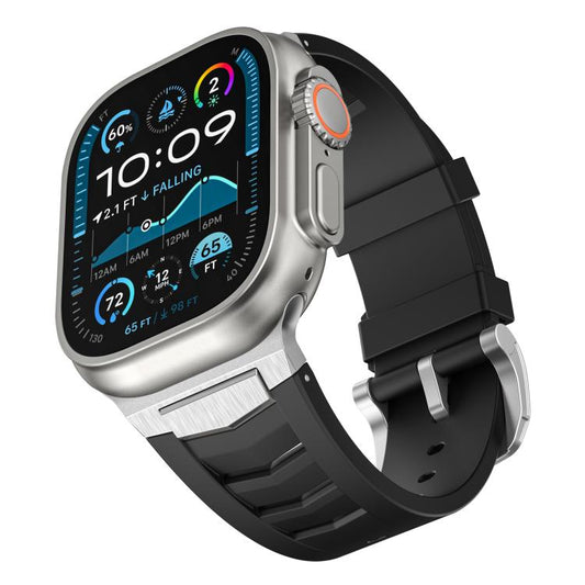 For Apple Watch Ultra / Ultra 2 49mm Stainless Steel Buckle Fluororubber Watch Band(Black Silver) by bashfashion