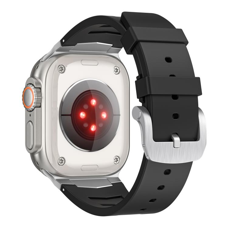 For Apple Watch Ultra / Ultra 2 49mm Stainless Steel Buckle Fluororubber Watch Band(Black Silver) by bashfashion