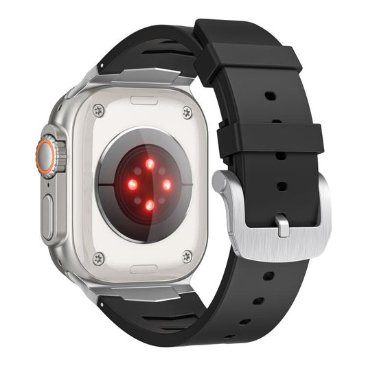 For Apple Watch Ultra / Ultra 2 49mm Stainless Steel Buckle Fluororubber Watch Band(Black Silver) by bashfashion