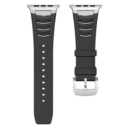 For Apple Watch Ultra / Ultra 2 49mm Stainless Steel Buckle Fluororubber Watch Band(Black Silver) by bashfashion