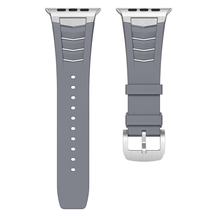 For Apple Watch Ultra / Ultra 2 49mm Stainless Steel Buckle Fluororubber Watch Band(Grey Silver) by bashfashion