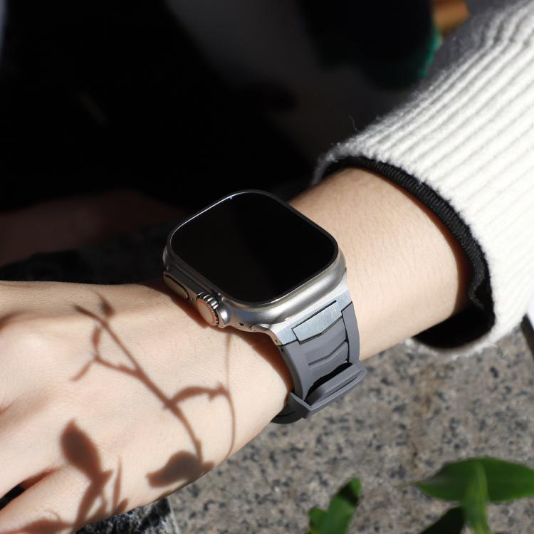 For Apple Watch Ultra / Ultra 2 49mm Stainless Steel Buckle Fluororubber Watch Band(Grey Silver) by bashfashion