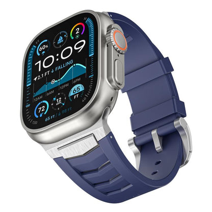 For Apple Watch Ultra / Ultra 2 49mm Stainless Steel Buckle Fluororubber Watch Band(Blue Silver) by bashfashion