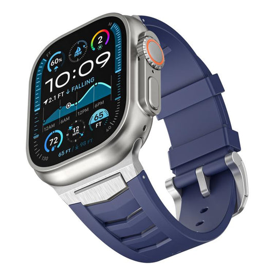 For Apple Watch Ultra / Ultra 2 49mm Stainless Steel Buckle Fluororubber Watch Band(Blue Silver) by bashfashion