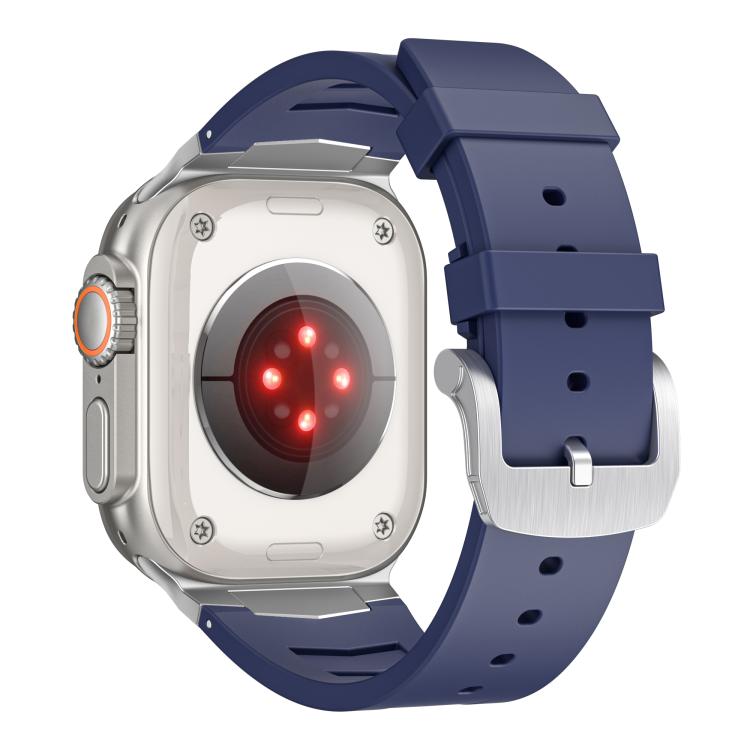 For Apple Watch Ultra / Ultra 2 49mm Stainless Steel Buckle Fluororubber Watch Band(Blue Silver) by bashfashion