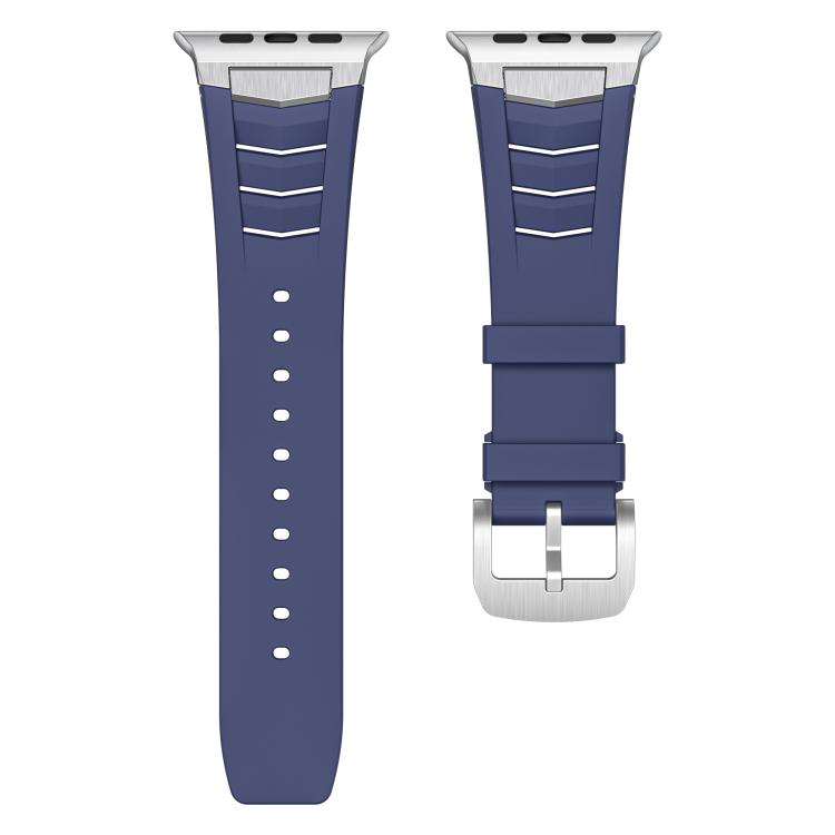 For Apple Watch Ultra / Ultra 2 49mm Stainless Steel Buckle Fluororubber Watch Band(Blue Silver) by bashfashion
